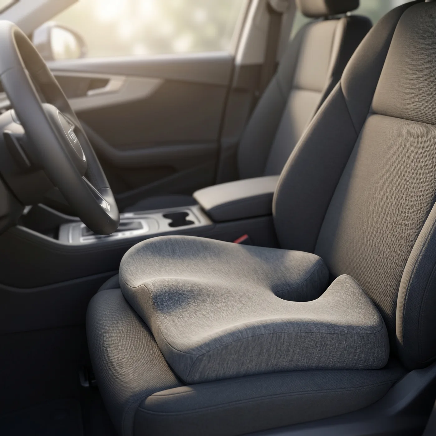 Ergonomisch zitkussen met U-vorm op een autostoel