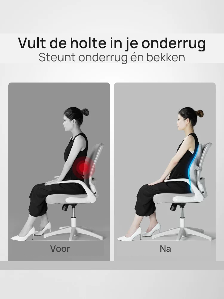 Vergelijking van de zithouding zonder en met rugkussen